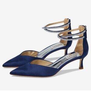 NWOT- Badgley Mischka ‘Lilibeth’ Satin Kitten Heels w/Jeweled Double Ankle Strap